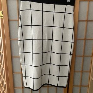 Susina Black White Windowpane Plaid Pencil Straight Skirt Women's Large Checker